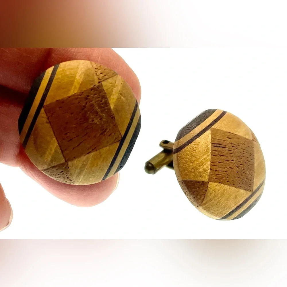 3 for $30 Vintage Wood Inlay Cufflinks Geometric Design